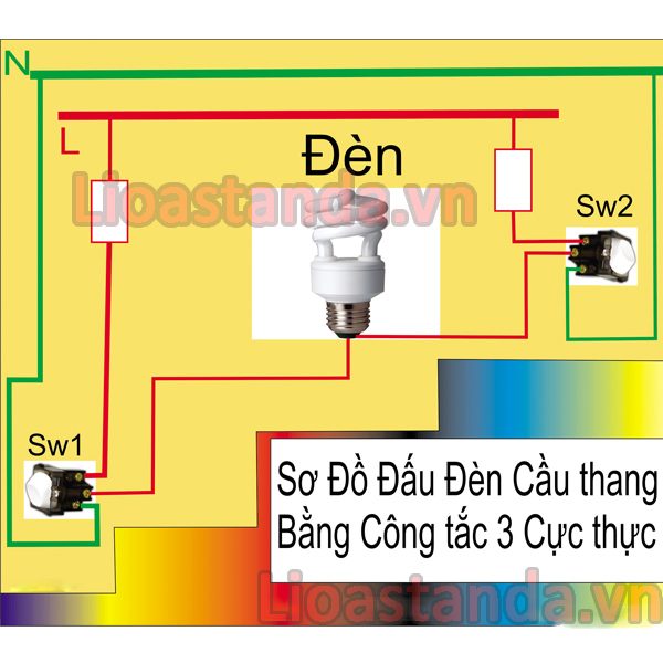 Cách Đấu Công Tắc Cầu Thang Sino Panasonic 2 Chiều 3 Chân Có Đèn