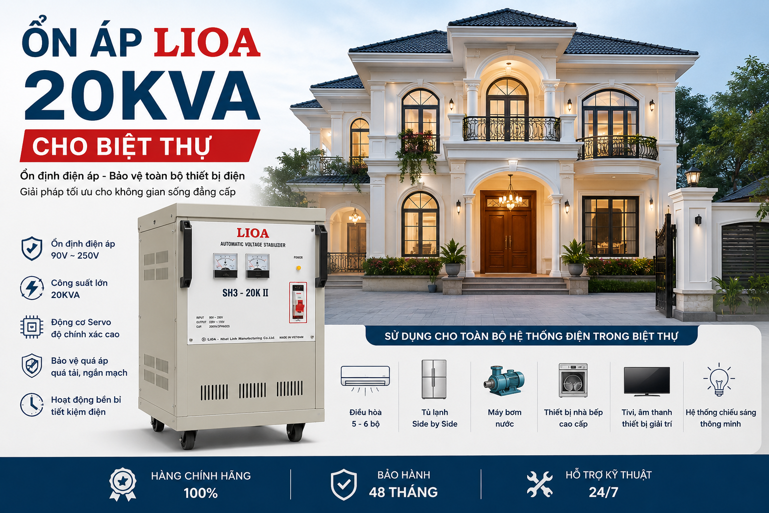 Ổn áp Lioa 20KVA cho biệt thự